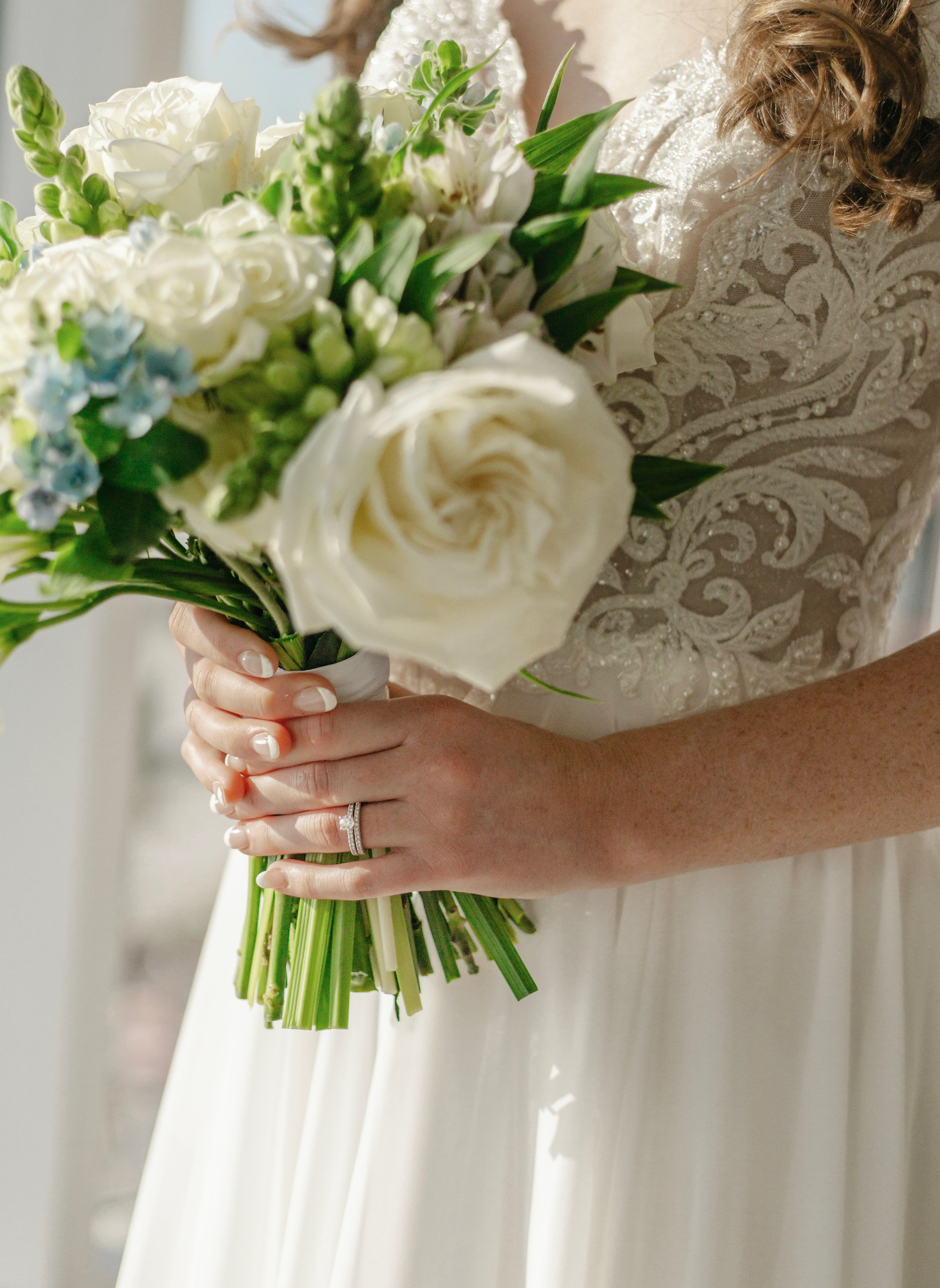 Bride and groom smiling together